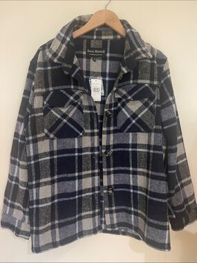 Jason Maxwell plaid button up flannel shirt men’s size large Navy plaid